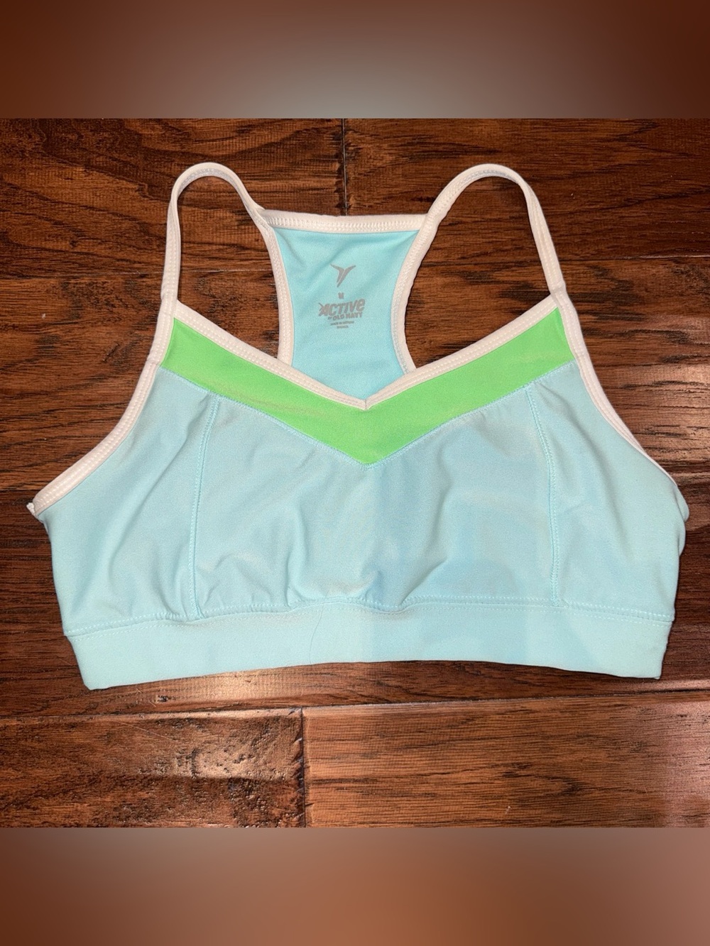 Old Navy X Active Color block Light Blue & Neon Green Racerback Sports Bra